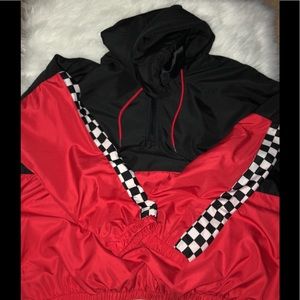 Red checkered windbreaker